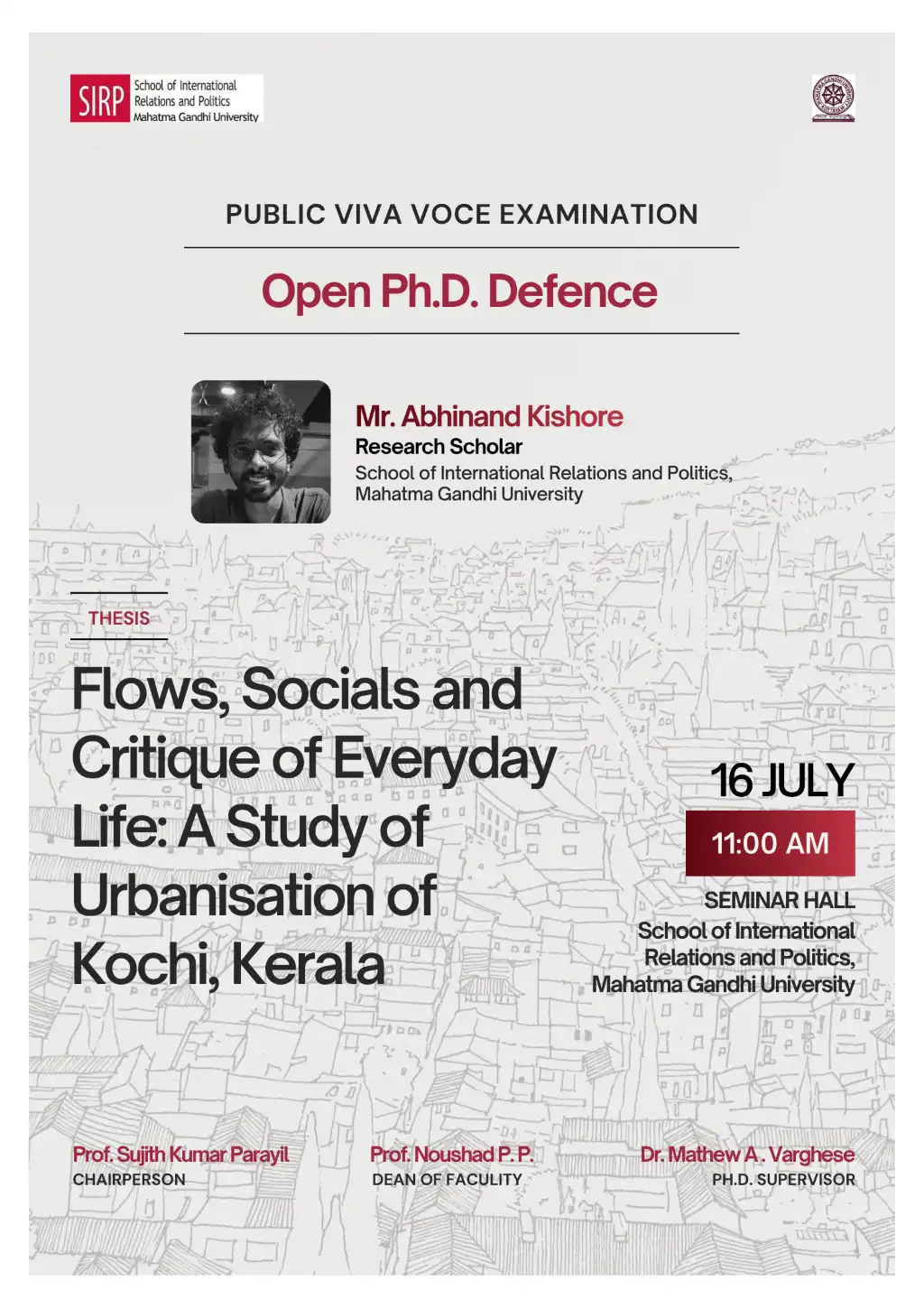 Invitation to the PhD Open Defence and Public Viva-Voce of Abhinand Kishore